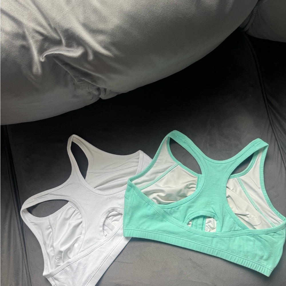 100% cotton Hanes Women's Racerback Bras - White and Mint